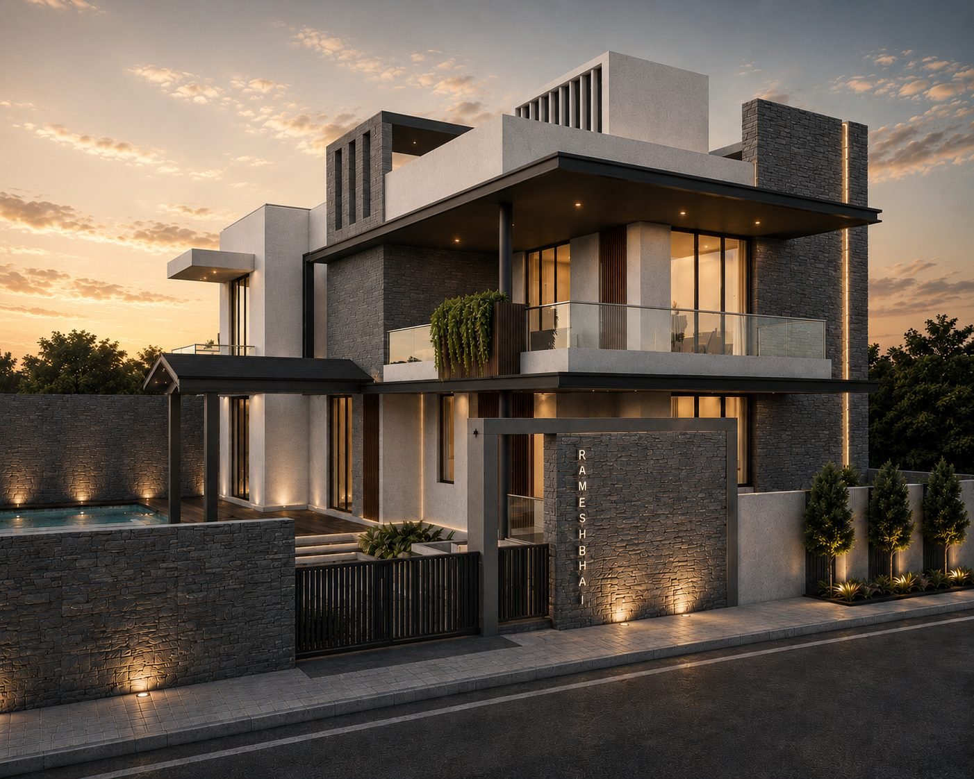 Twin Bungalows, Kalol, view 1, by Himanshu Raval Architects