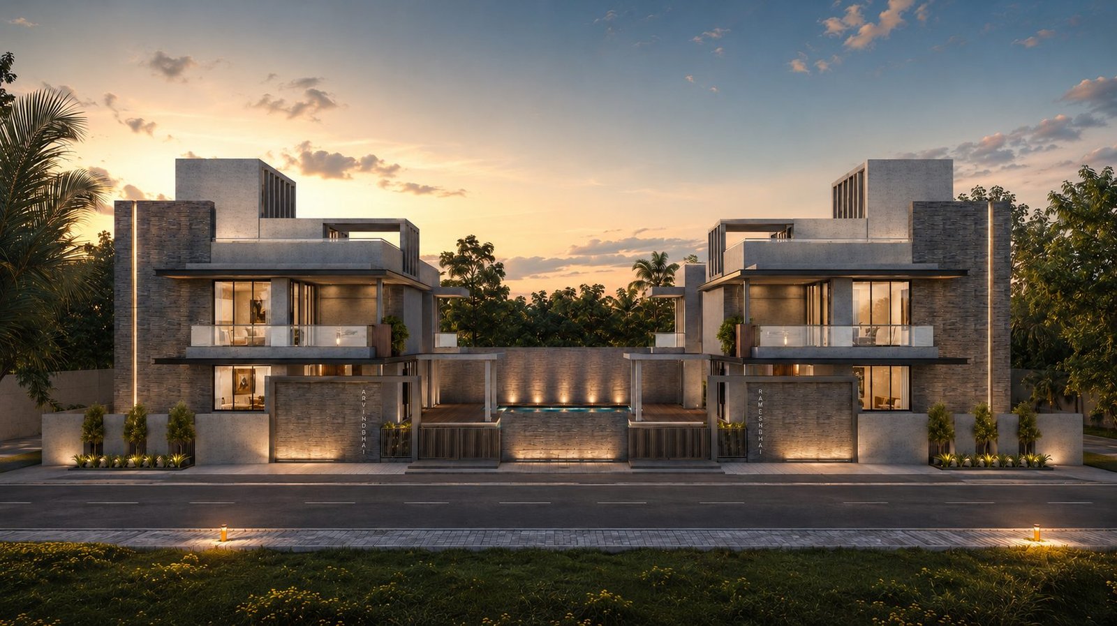 Twin Bungalows, Kalol, view 2, by Himanshu Raval Architects